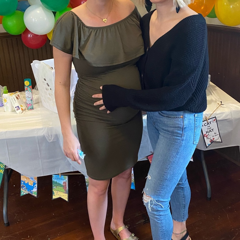 Jerezo Women’s Medium Maternity Off the Shoulder Green Baby Shower Dress